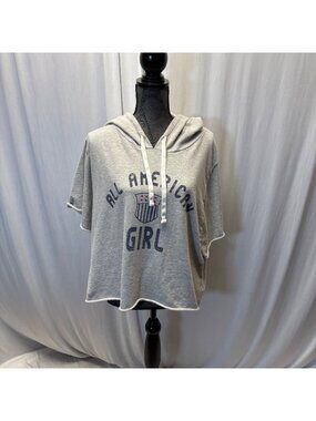 Colsie Womens Hoodie Size Large ALL AMERICAN GIRL Short Sleeve Sweatshirt Comfy